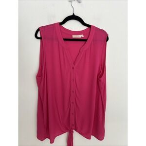 Hailey‎ Lyn 1X Pink Chic Tie Hem Bottom Up Sleeveless V-Neck Knit Light Blouse